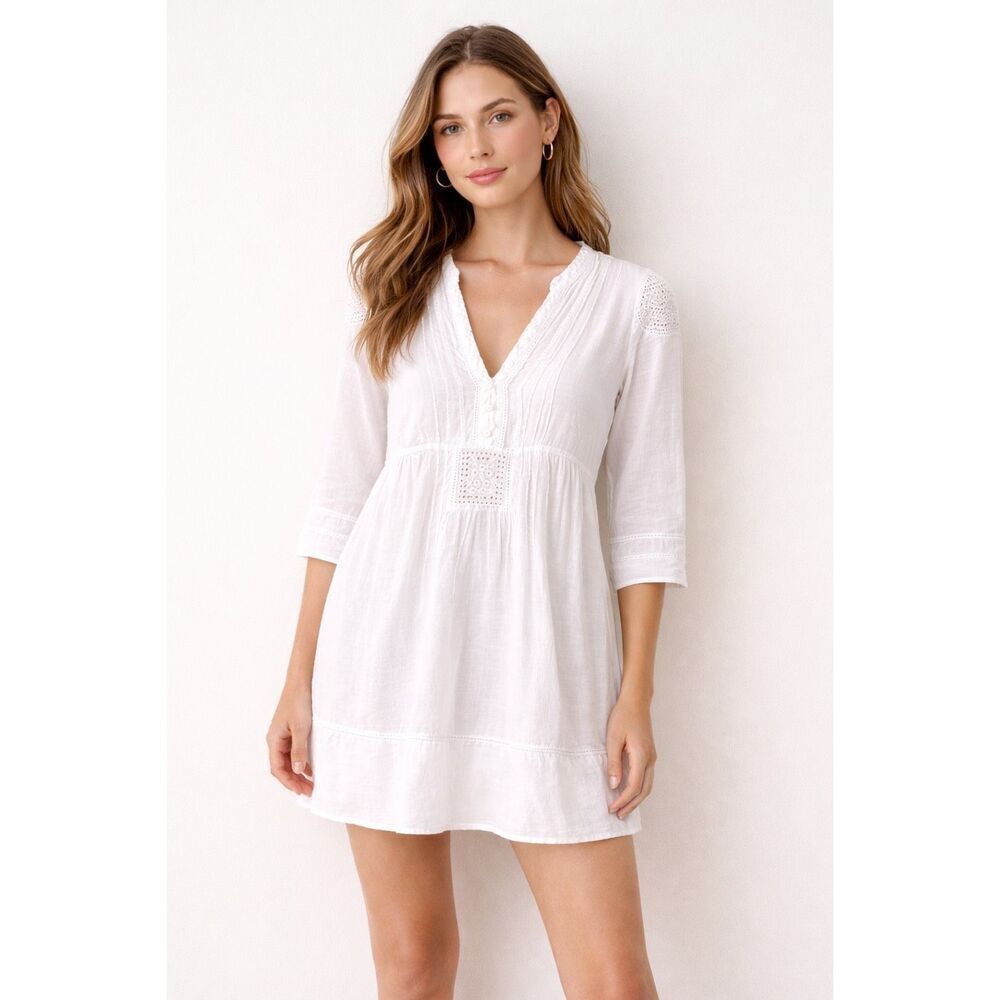 Zara White Boho Tunic Dress Embroidered Small